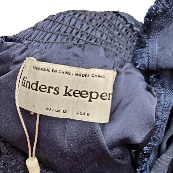 Revolve Finders Keepers Soraya Ruffle  Fringe Trim Romper Blue Tie Back Size 8 - Picture 3 of 11